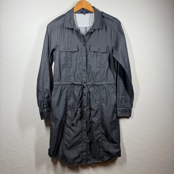 Women's Gap Black Chambray Shirtdress Button Front Tie Waist Dress Size M - Picture 6 of 9